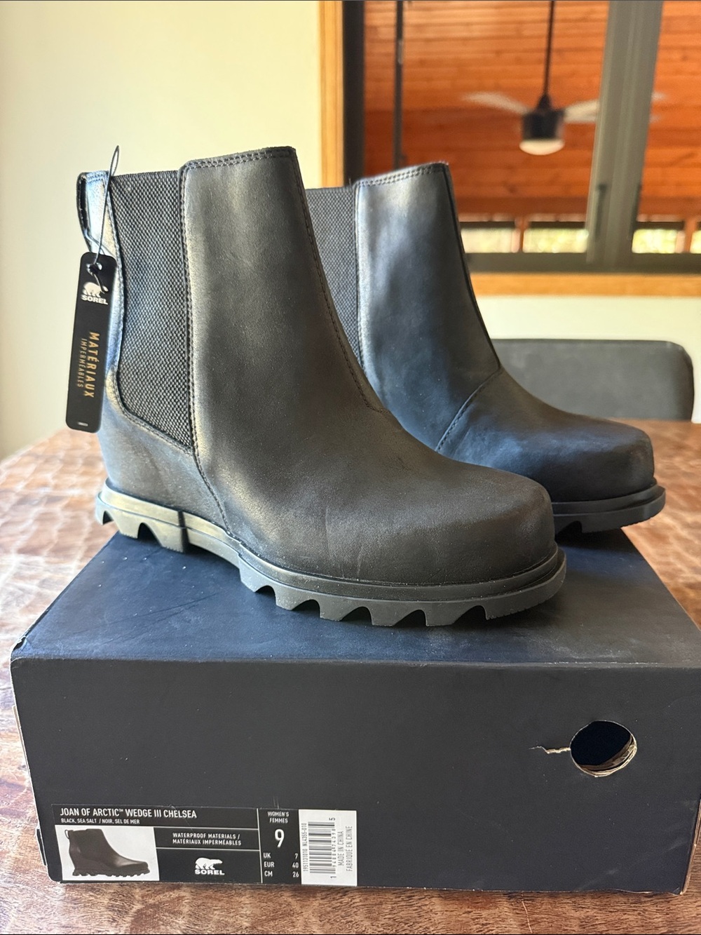 NEW - Sorel | Joan of Arctic Wedge III Black Black Leather Wedge Ankle Boots